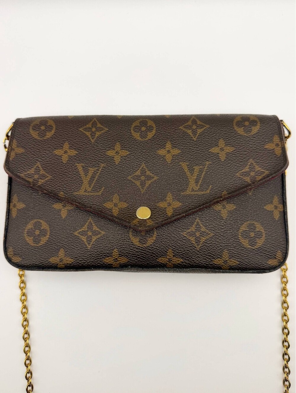 Louis Vuitton LV Monogram Brown Canvas Pochette Felicie Chain Wallet Crossbody